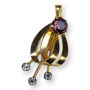 Van Dell Pendant 12KT Gold Filled Purple Vintage Rhinestone Ribbon Charm